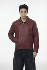Velvaton Burgundy Men Leather Jacket