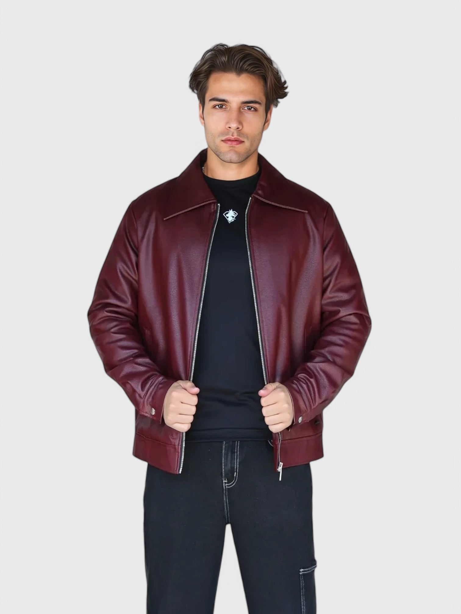 Velvaton Burgundy Men Leather Jacket